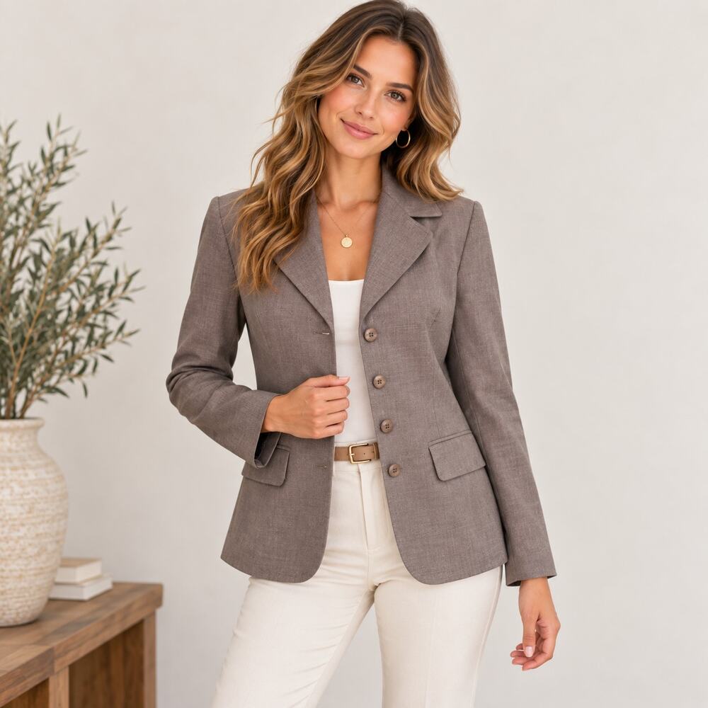 Talbots Wool Blazer Womens Size 4 Brown/Gray Earth Tone Professional Office Work